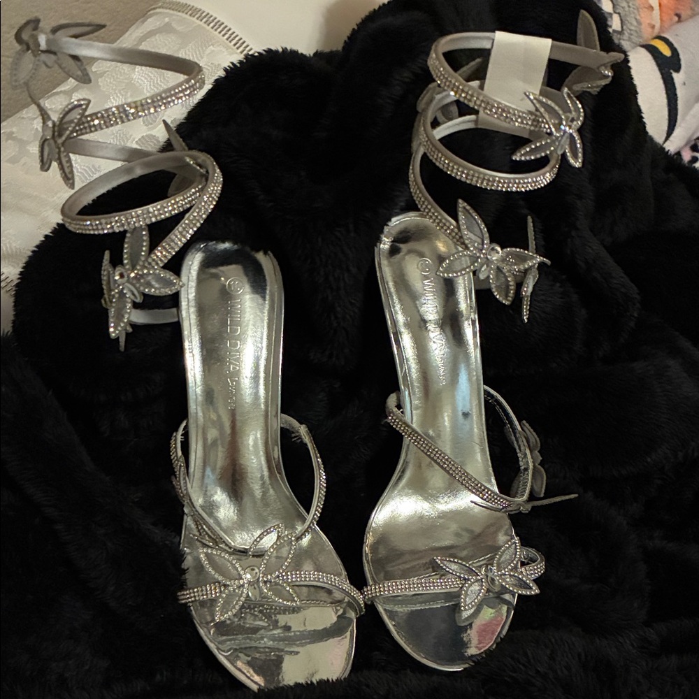 Elegant Silver Strappy Heels
